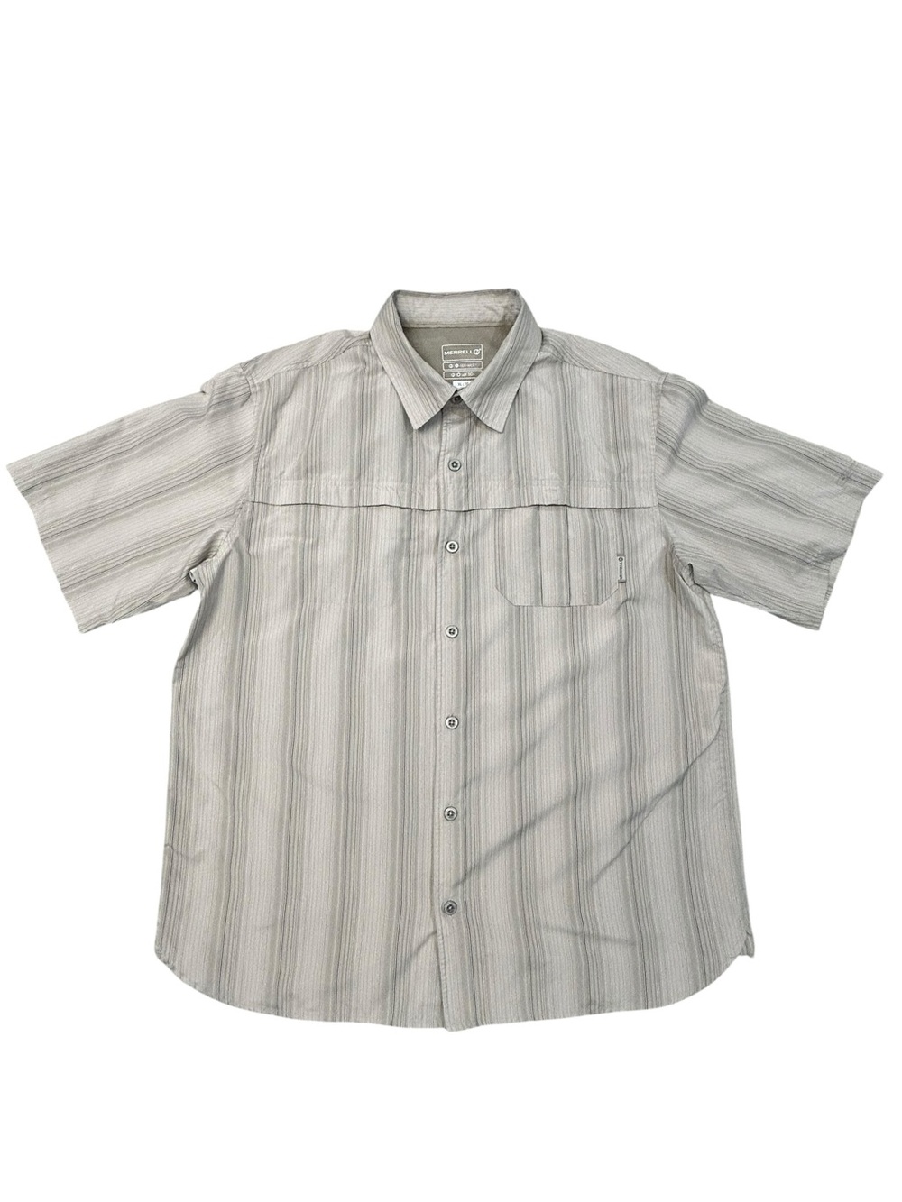Merrell Opti Wik UPF50 Men's Short Sleeve Button-Down Shirt XL Gray Stripe